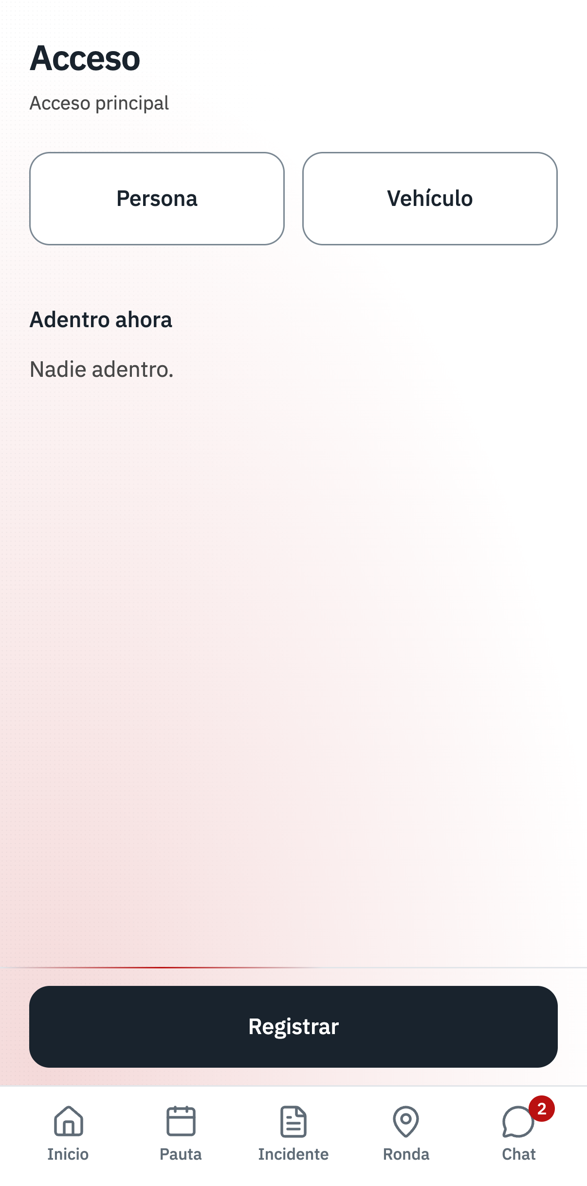 App · Control de acceso, interfaz de Vigitar en modo día.