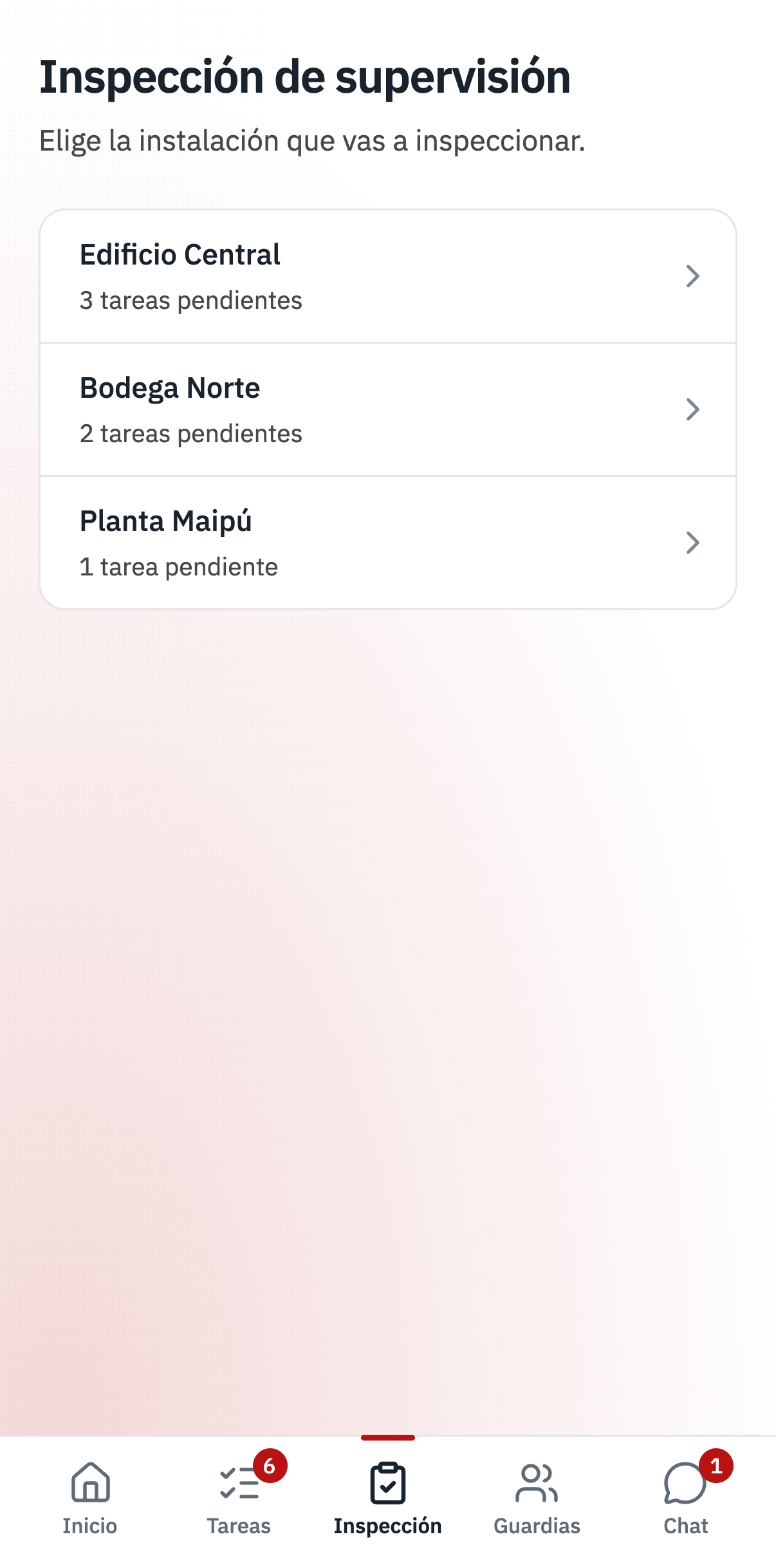 App · Inspección de supervisión, interfaz de Vigitar en modo día.