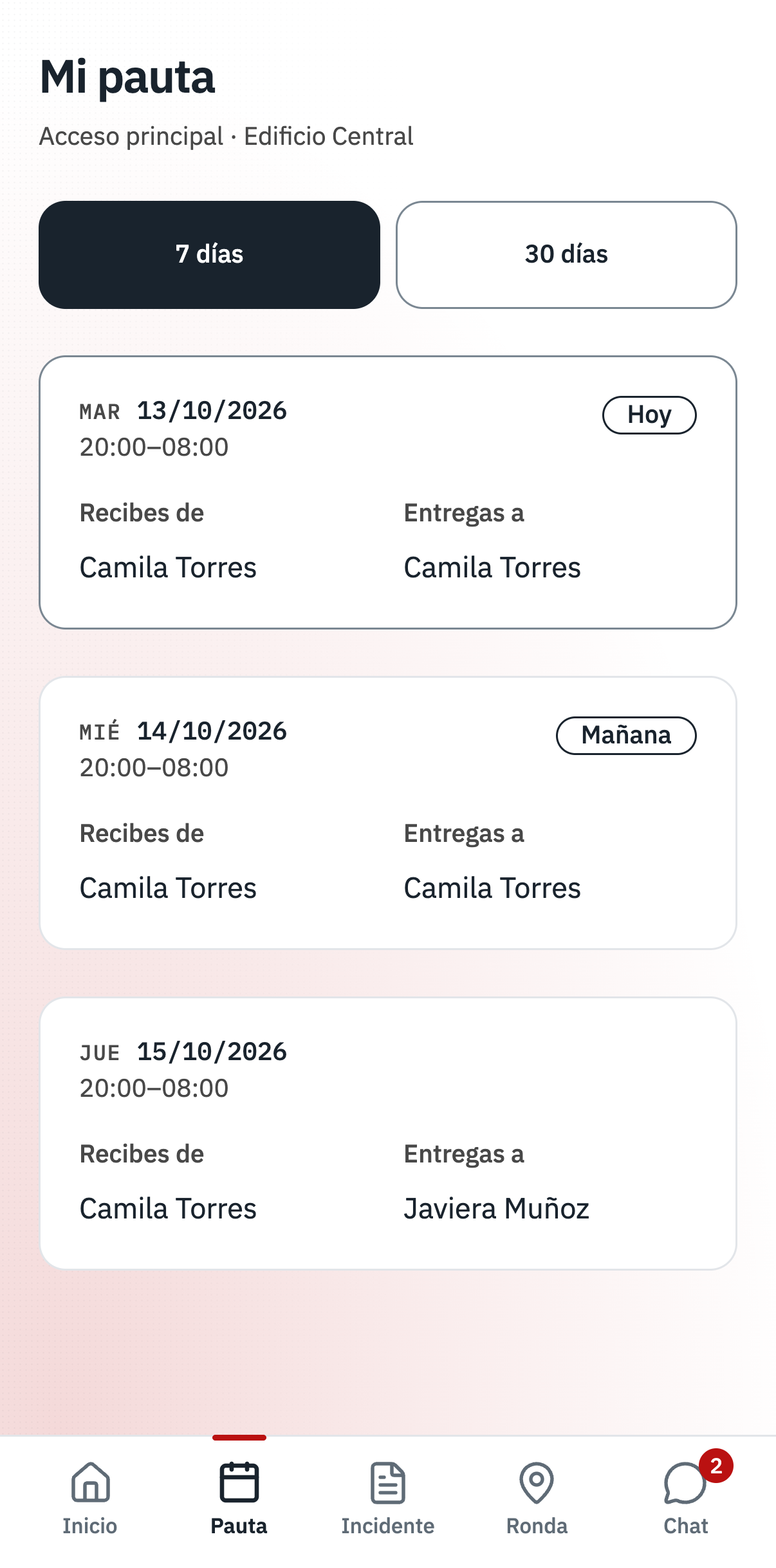 App · Mi pauta, interfaz de Vigitar en modo día.