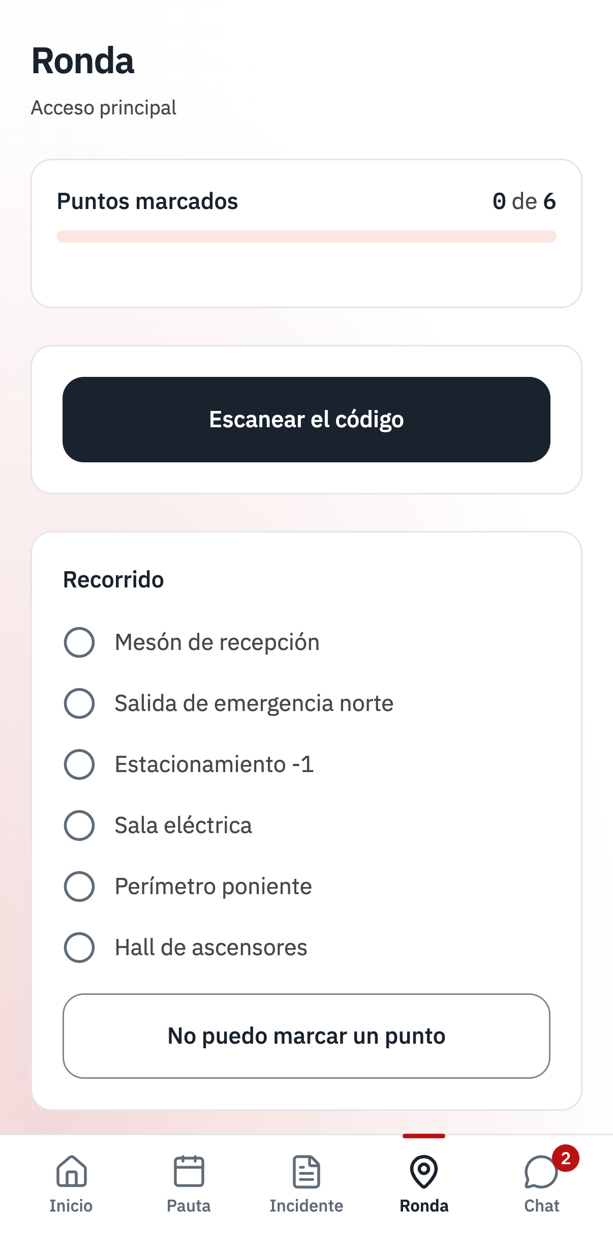 App · Ronda, interfaz de Vigitar en modo día.