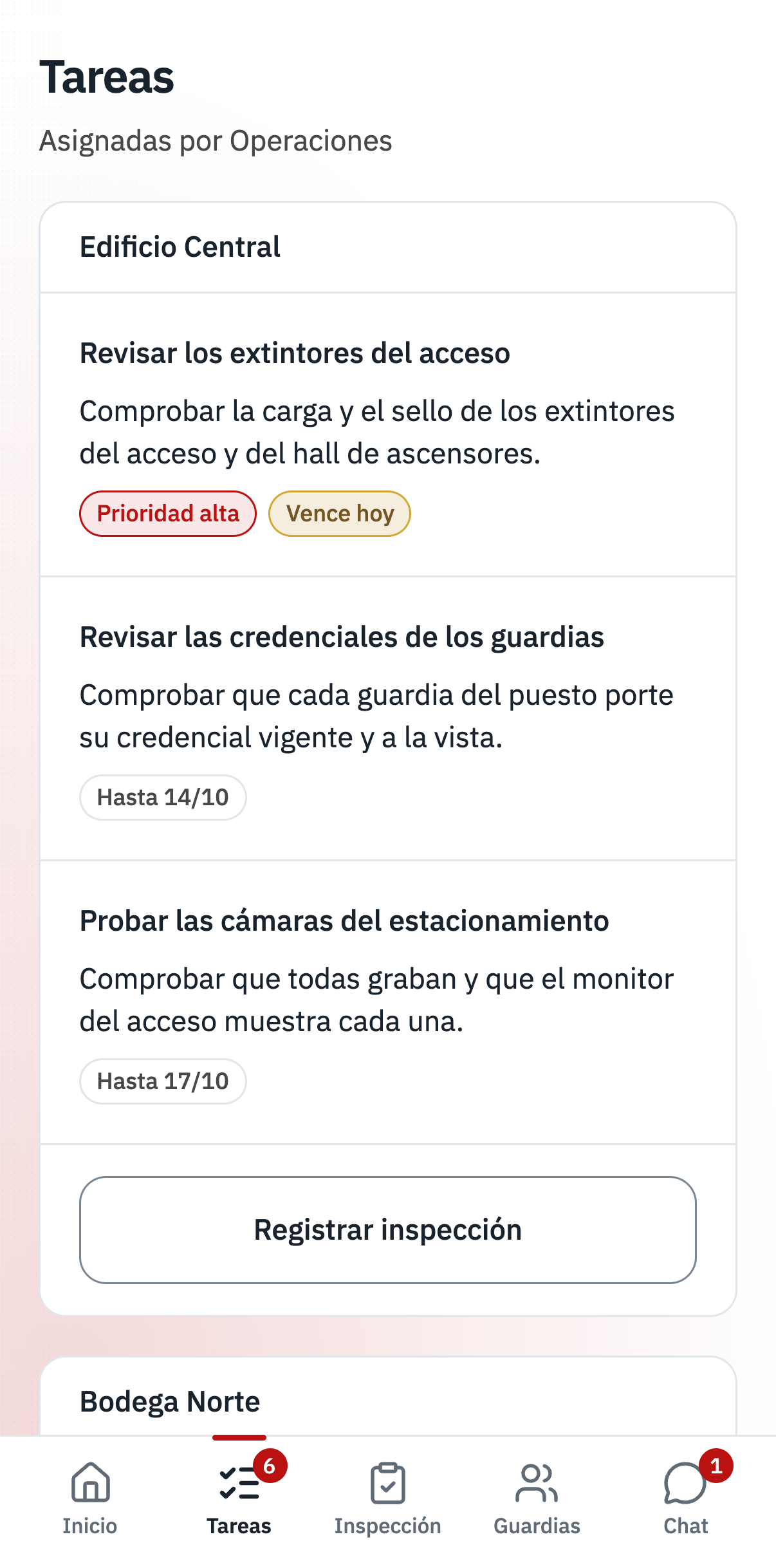 App · Tareas, interfaz de Vigitar en modo día.