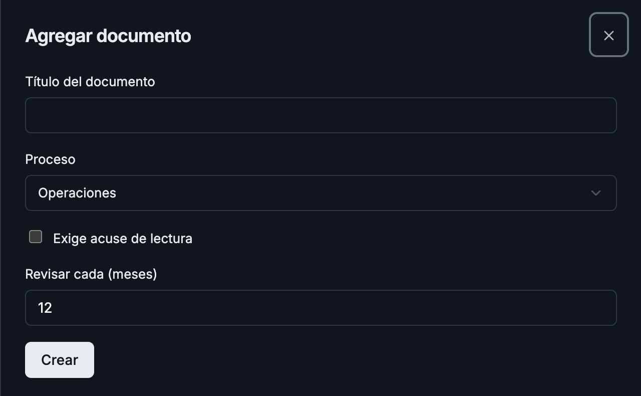 Documentos controlados, interfaz de Vigitar en modo noche.