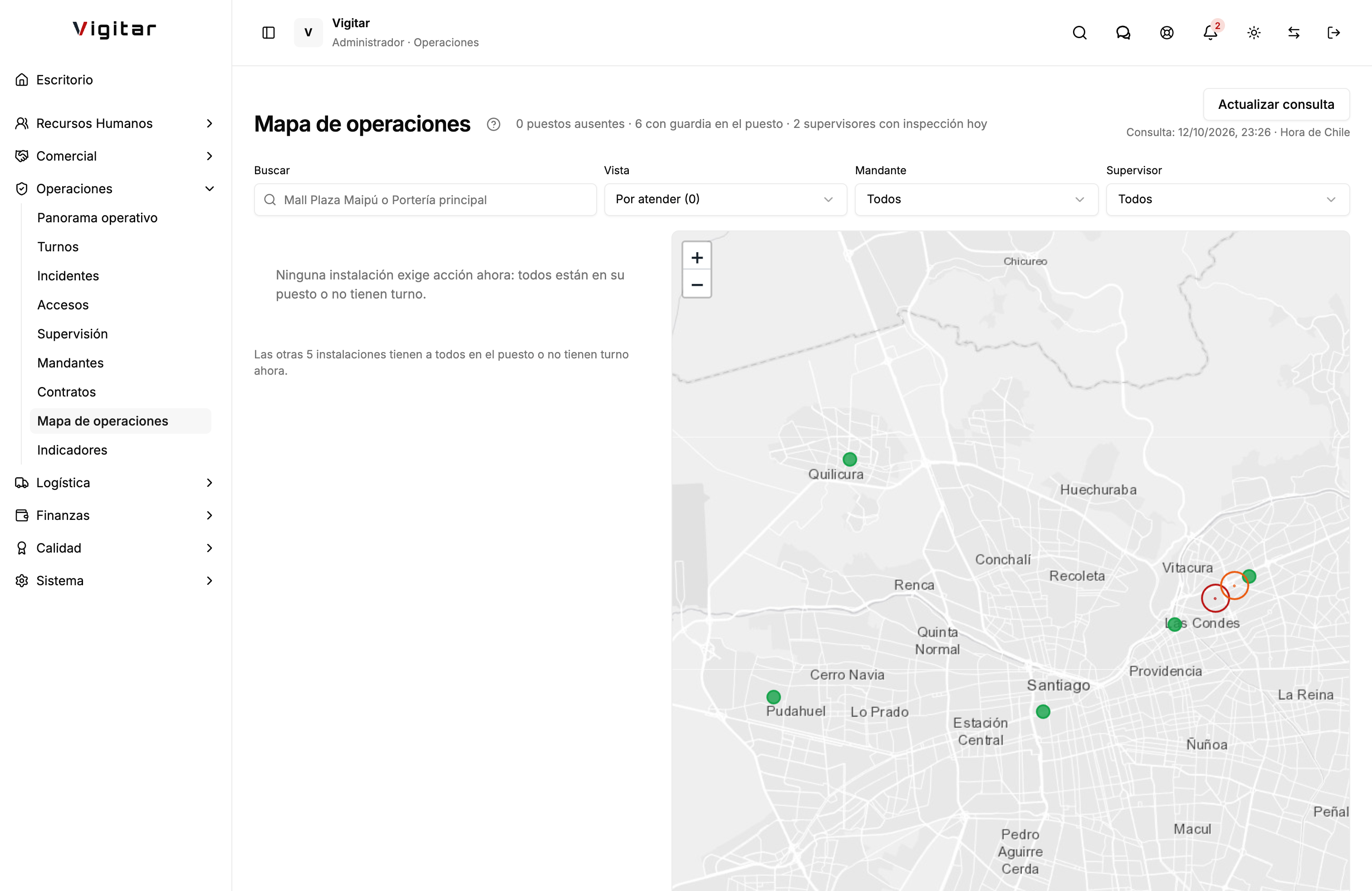 Mapa de operaciones, interfaz de Vigitar en modo día.